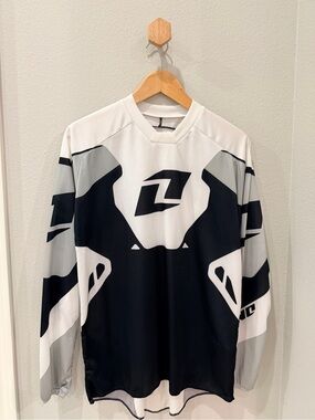 Men's Black & White Motocross Racing or Mountain Biking Jersey with Bold Logo